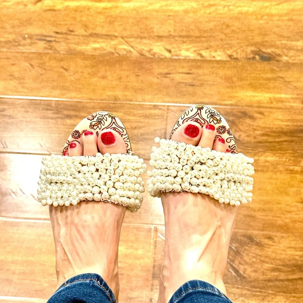 Tory Burch Garden & Pearls Patterned Slides - Picture 5 of 7